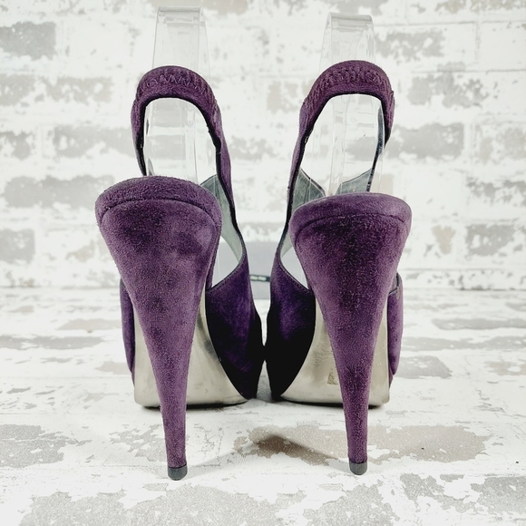 Miu Miu Purple Plum Suede Peep Roe Slingback Platform Sandals O82 - Picture 7 of 13